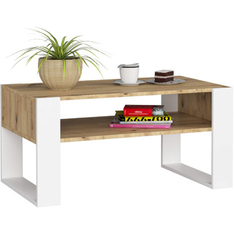 Mesa de centro AKORD DOMI Roble Artisan 92 cm con patas en color Blanco 92x53x45 cm
