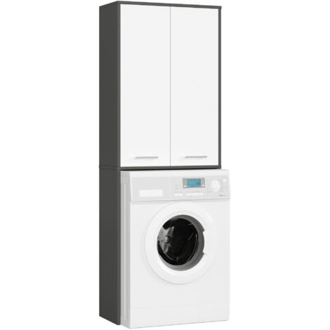 Columna de baño AKORD FIN para lavadora Grafito Gris 64 cm 2 puertas frente en color Blanco 4 estantes 64x30x180 cm