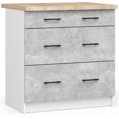 Armario de cocina AKORD S80 con encimera OLIWIA Blanco 80 cm 3 cajones frente en color Gris Hormigón 80x46x85 cm