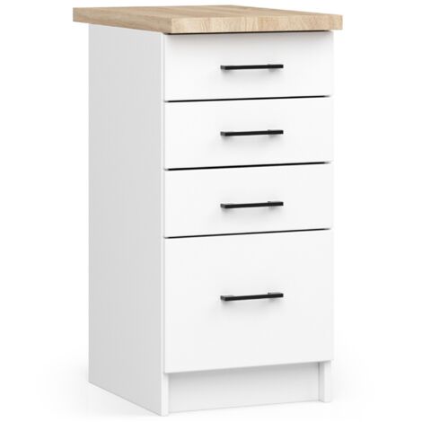 Armario de cocina AKORD S40 con encimera OLIWIA Blanco 40 cm 4 cajones frente en color Blanco 40x46x85 cm