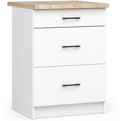 Armario de cocina AKORD S60 con encimera OLIWIA Blanco 60 cm 3 cajones frente en color Blanco 60x46x85 cm