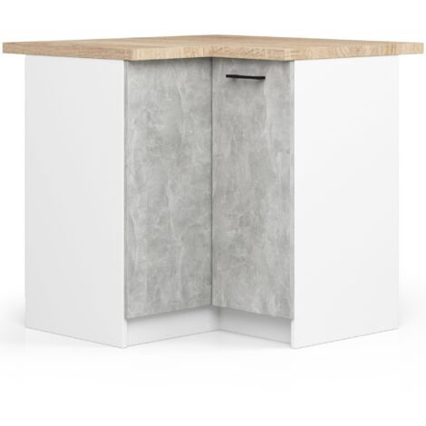 Armario esquinero de cocina AKORD S90 con encimera OLIWIA Blanco 90 cm 2 puertas Gris Hormigón 2 estantes 90x46x85 cm