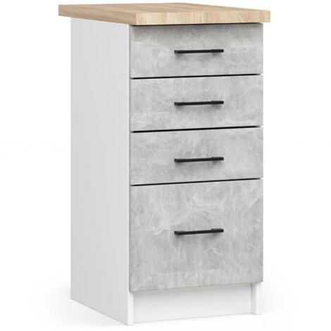 Armario de cocina AKORD S40 con encimera OLIWIA Blanco 40 cm 4 cajones frente en color Gris Hormigón 40x46x85 cm