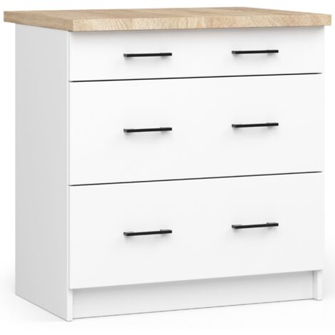 Armario de cocina AKORD S80 con encimera OLIWIA Blanco 80 cm 3 cajones frente en color Blanco 80x46x85 cm