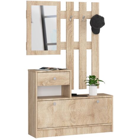 Conjunto de muebles con zapatero AKORD Roble Sonoma 90 cm 1 puerta 1 cajón frente en color Roble Sonoma 2 estantes 90x25x170 cm
