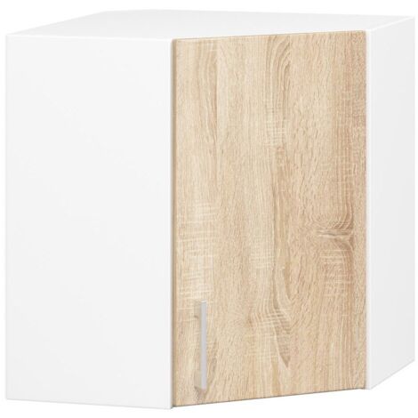 Mueble colgante de esquina de cocina AKORD W60 LIMA Blanco 60 cm 1 puerta Roble Sonoma 2 estantes 60x30,5x58 cm