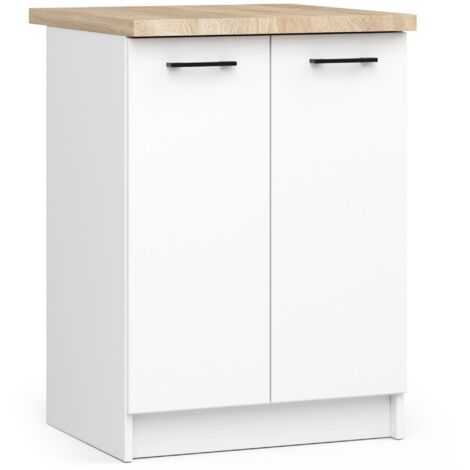 Armario de cocina AKORD S60 con encimera OLIWIA Blanco 60 cm 2 puertas frente en color Blanco 2 estantes 60x46x85 cm