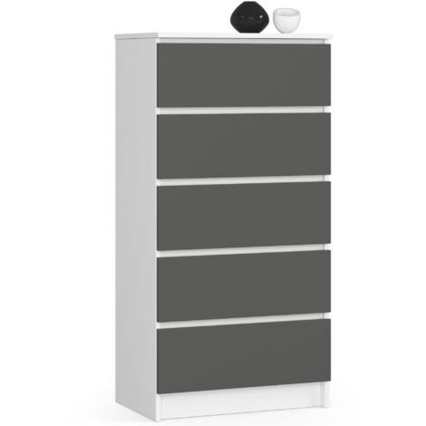 Cómoda AKORD K60 Blanco 60 cm 5 cajones frente en color Grafito Gris 60x40x121 cm