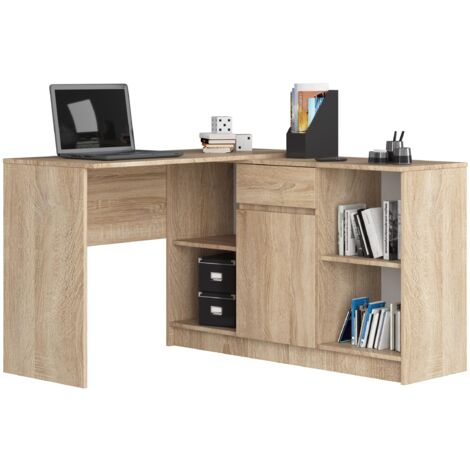Escritorio esquinero AKORD B17 Roble Sonoma 120 cm Conjunto con cómoda de 1 puerta 1 cajón frente en color Roble Sonoma 6 estantes 120x126x79 cm