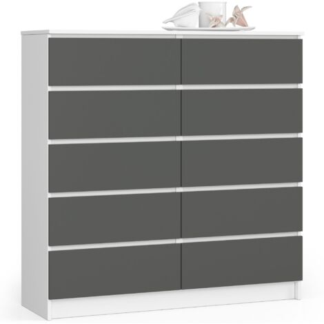 Cómoda AKORD K120 Blanco 120 cm 10 cajones frente en color Grafito Gris 120x40x121 cm
