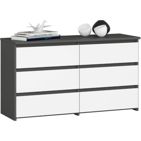 Cómoda AKORD CL100 Grafito Gris 100 cm 6 cajones frente en color Blanco 100x35x57 cm