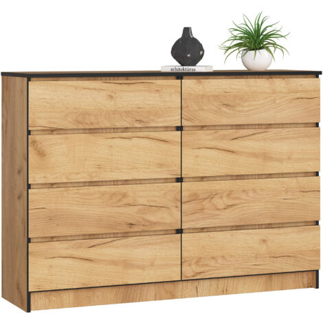 Cómoda AKORD K140 Roble Craft 138 cm 8 cajones frente en color Roble Craft 138x40x99 cm