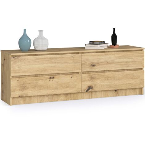 Cómoda AKORD K160 Roble Artisan 160 cm 4 cajones frente en color Roble Artisan 160x40x55 cm