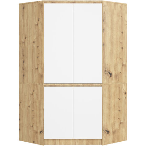 Armario esquinero AKORD S100 Roble Artisan 100 cm con 4 puertas y 6 estantes acabado en Blanco 100x50x180 cm