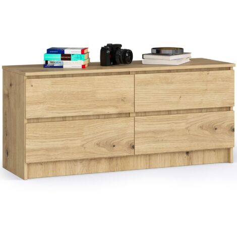 Cómoda AKORD K120 Roble Artisan 120 cm 4 cajones frente en color Roble Artisan 120x40x55 cm