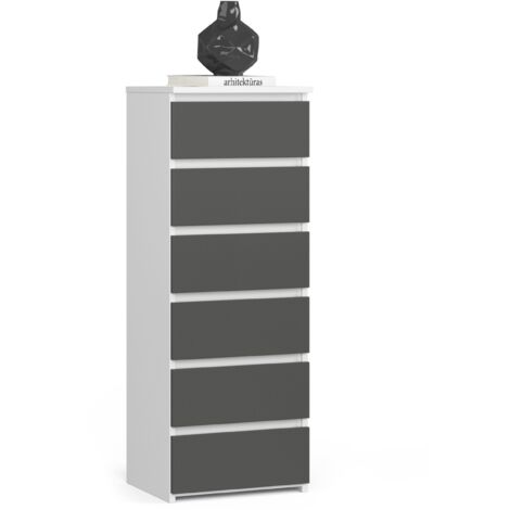 Cómoda AKORD CL5 Blanco 40 cm 6 cajones frente frente en color Gris Grafito 40x35x109 cm