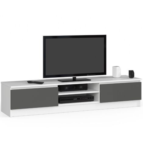Mueble de TV AKORD Blanco 160 cm 2 puertas frente en color Grafito Gris 2 estantes 160x40x33 cm
