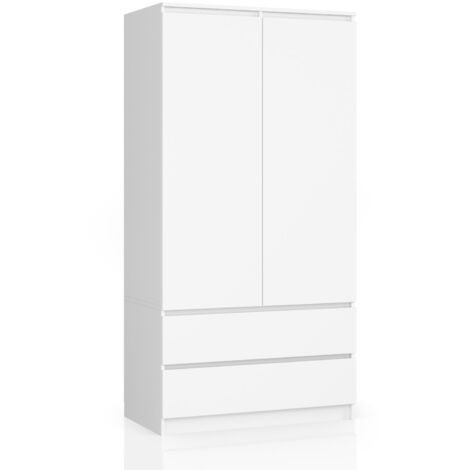 Armario AKORD S90 Blanco 90 cm 2 puertas 2 cajones frente en color Blanco 4 estantes 90x51x180 cm