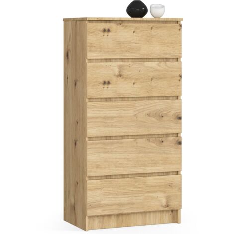 Cómoda AKORD K60 Roble Artisan 60 cm 5 cajones frente en color Roble Artisan 60x40x121 cm