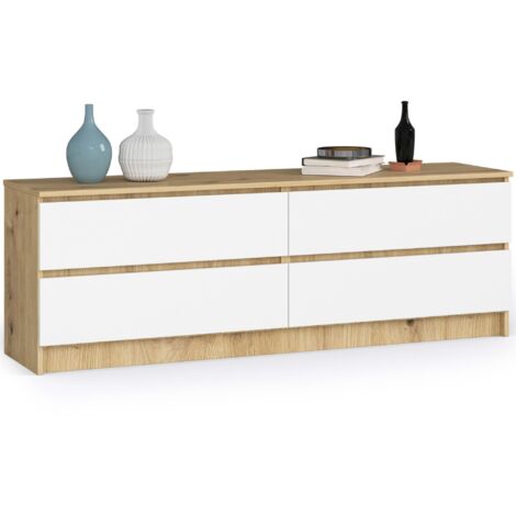 Cómoda AKORD K160 Roble Artisan 160 cm 4 cajones frente en color Blanco 160x40x55 cm