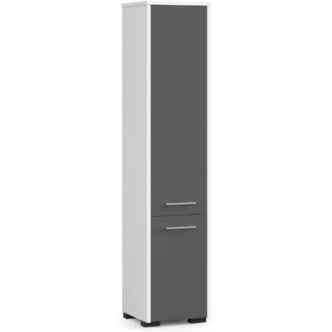 Columna de baño AKORD FIN Blanco 30 cm 2 puertas frente en color Grafito Gris 5 estantes 30x30x140 cm (1/5)