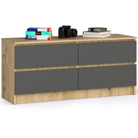 Cómoda AKORD K120 Roble Artisan 120 cm 4 cajones frente en color Grafito Gris 120x40x55 cm