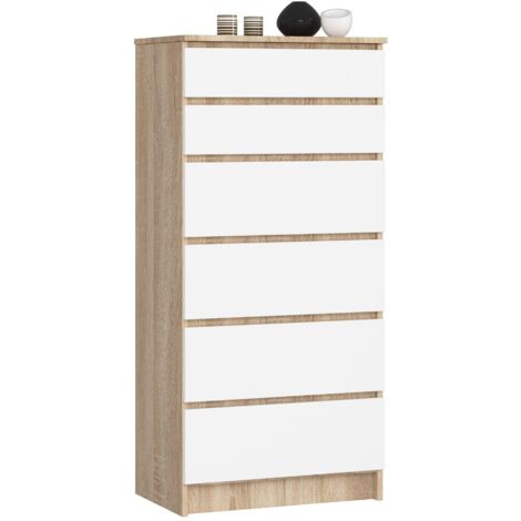 Cómoda AKORD K60 Roble Sonoma 60 cm 6 cajones frente en color Blanco 60x40x130 cm