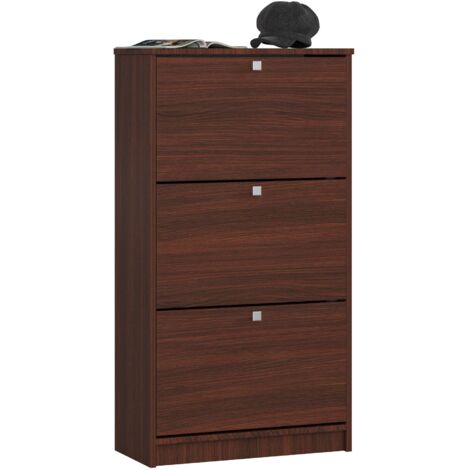 Zapatero con 3 compartimentos AKORD Wenge 60 cm 3 puertas basculantes frente en color Wenge 60x28,5x113 cm (1/5)