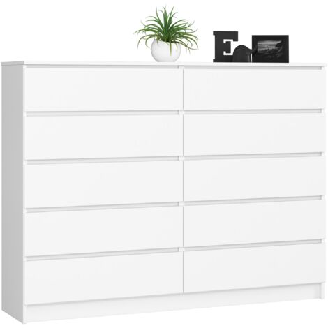 Cómoda AKORD K160 Blanco 160 cm 10 cajones frente en color Blanco 160x40x121 cm