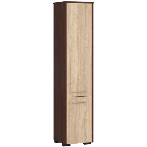 Columna de baño AKORD FIN Wenge 30 cm 2 puertas frente en color Roble Sonoma 5 estantes 30x30x140 cm