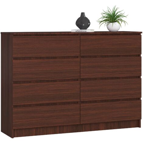 Cómoda AKORD K140 Wenge 138 cm 8 cajones frente en color Wenge 138x40x99 cm