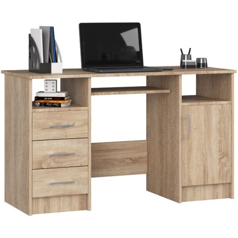 Escritorio de ordenador AKORD ANA Roble Sonoma 124 cm 1 puerta 3 cajones frente en color Roble Sonoma 5 estantes 124x52x74 cm