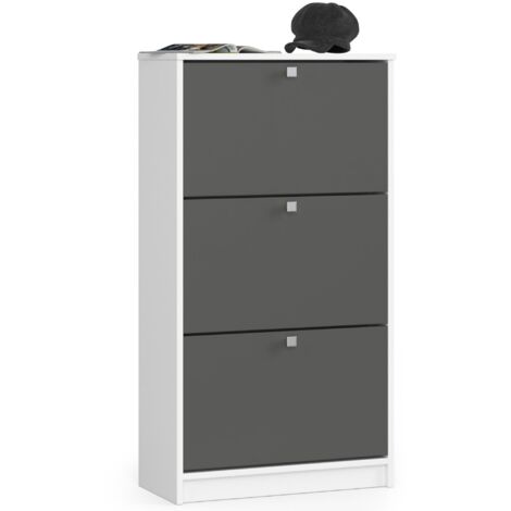 Zapatero con 3 compartimentos AKORD Blanco 60 cm 3 puertas basculantes Grafito Gris 60x28,5x113 cm (1/4)