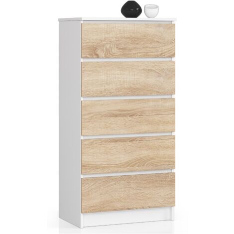 Cómoda AKORD K60 Blanco 60 cm 5 cajones frente en color Roble Sonoma 60x40x121 cm