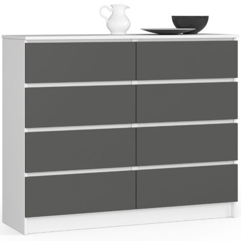 Cómoda AKORD K120 Blanco 120 cm 8 cajones frente en color Grafito Gris 120x40x99 cm