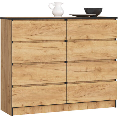 Cómoda AKORD K120 Roble Craft 120 cm 8 cajones frente en color Roble Craft 120x40x99 cm