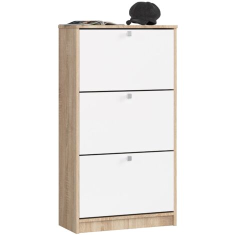 Zapatero AKORD 3 Compartimentos - Roble Sonoma Blanco, 60x28.5x113 Cm, Puertas Abatibles