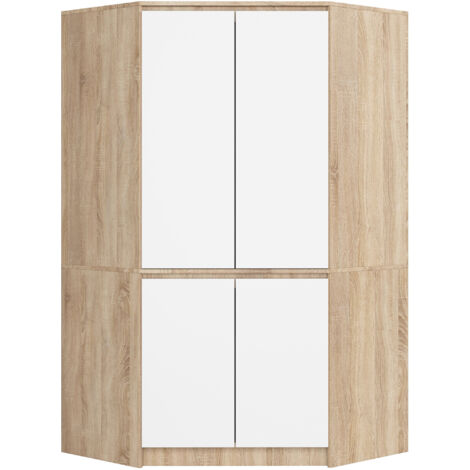 Armario esquinero AKORD S100 Roble Sonoma 100 cm con 4 puertas y 6 estantes acabado en Blanco 100x50x180 cm
