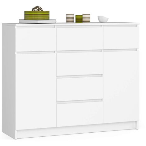 Cómoda AKORD K017 Blanco 160 cm 2 puerta 6 cajón frente en color Blanco 6 estantes 120x40x99 cm
