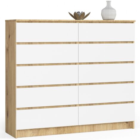 Cómoda AKORD K140 Roble Artisan 138 cm 10 cajones frente en color Blanco 138x40x121 cm