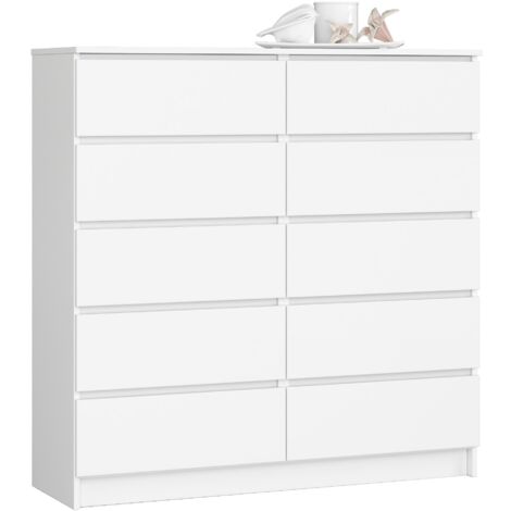 Cómoda AKORD K120 Blanco 120 cm 10 cajones frente en color Blanco 120x40x121 cm