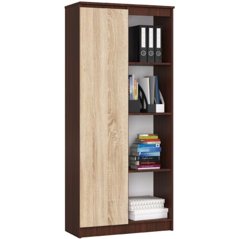 Librería AKORD R80 Wenge 80 cm 1 puerta frente en color Roble Sonoma 4 estantes 80x35x180 cm (1/5)
