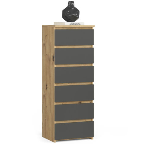 Cómoda AKORD CL6 Roble Artisan 40 cm 6 cajones frente en color Grafito Gris 40x35x109 cm