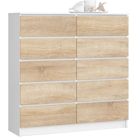Cómoda AKORD K120 Blanco 120 cm 10 cajones frente en color Roble Sonoma 120x40x121 cm