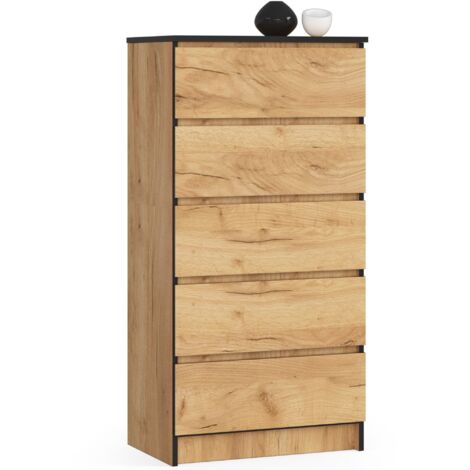 Cómoda AKORD K60 Roble Craft 60 cm 5 cajones frente en color Roble Craft 60x40x121 cm