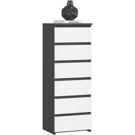 Cómoda AKORD CL6 Grafito Gris 40 cm 6 cajones frente en color Blanco 40x35x109 cm