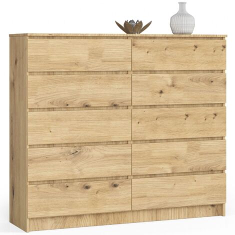 Cómoda AKORD K140 Roble Artisan 138 cm 10 cajones frente en color Roble Artisan 138x40x121 cm