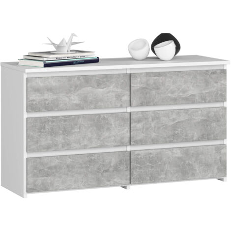 Cómoda AKORD CL100 Blanco 100 cm 6 cajones frente en color Gris Hormigón 100x35x57 cm