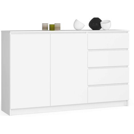 Cómoda AKORD K013 Blanco 160 cm 2 puerta 4 cajón frente en color Blanco 6 estantes 160x40x99 cm (1/5)