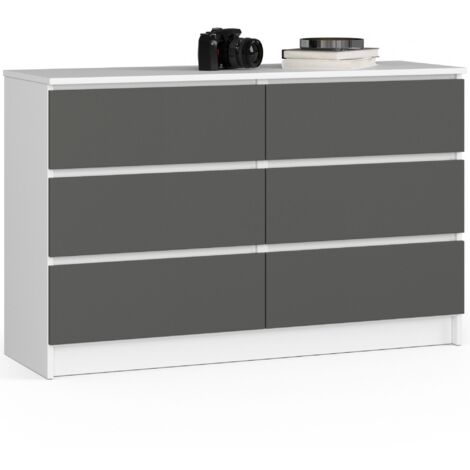 Cómoda AKORD K120 Blanco 120 cm 6 cajones frente en color Grafito Gris 120x40x77 cm
